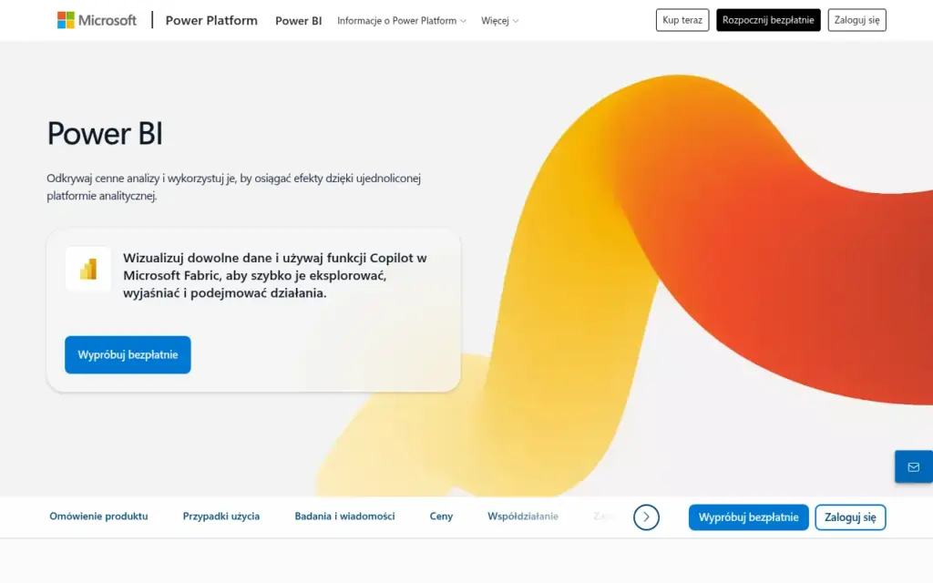 Microsoft Power BI — strona produktu na stronie producenta (zrzut ekranu)